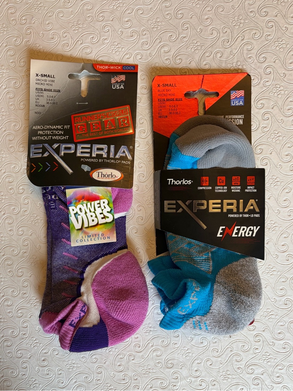 Thorlos Experia Womens Micro Mini Running Low-Cut Socks - Purple & Blue